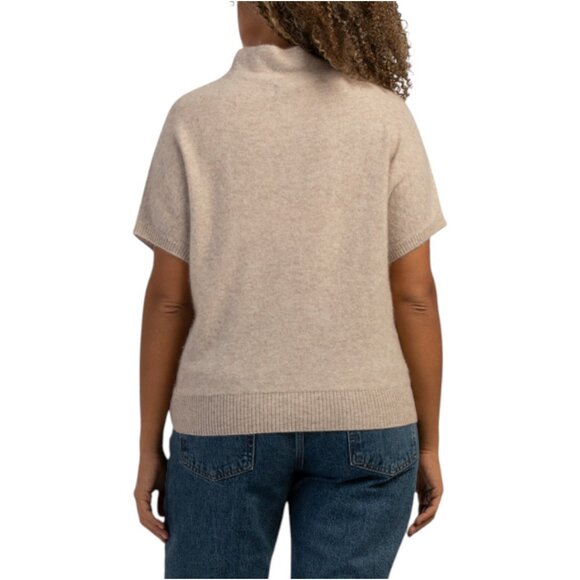 TAHARI Cashmere Over Washed Short Sleeve Funnel Neck Sweater - Picture 2 of 2